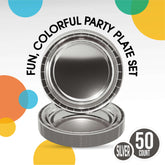 7 In. Reflective Silver Paper Plates - 50 Ct.